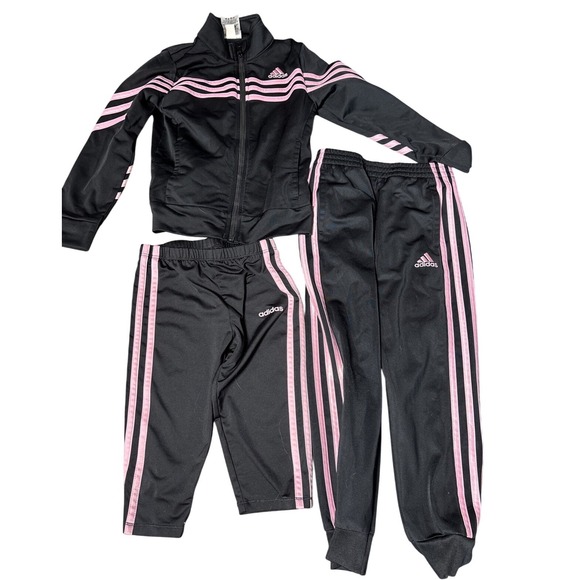 Adidas Girls 3-Piece Active Set Striped Tracksuit/Jogging Suit Pink Sz 5T - Picture 1 of 7